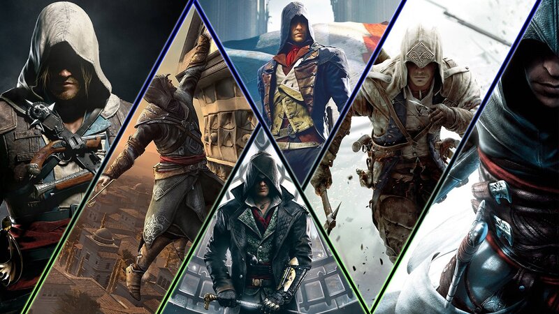 Assassin's Creed Characters — Gray, Dramatic, Digital Art, Hooded Cloaks, Weapons, Cityscapes