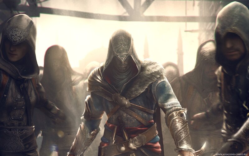 Assassin's Creed Characters — Gray, Dramatic, Digital Art, Hooded Robes
