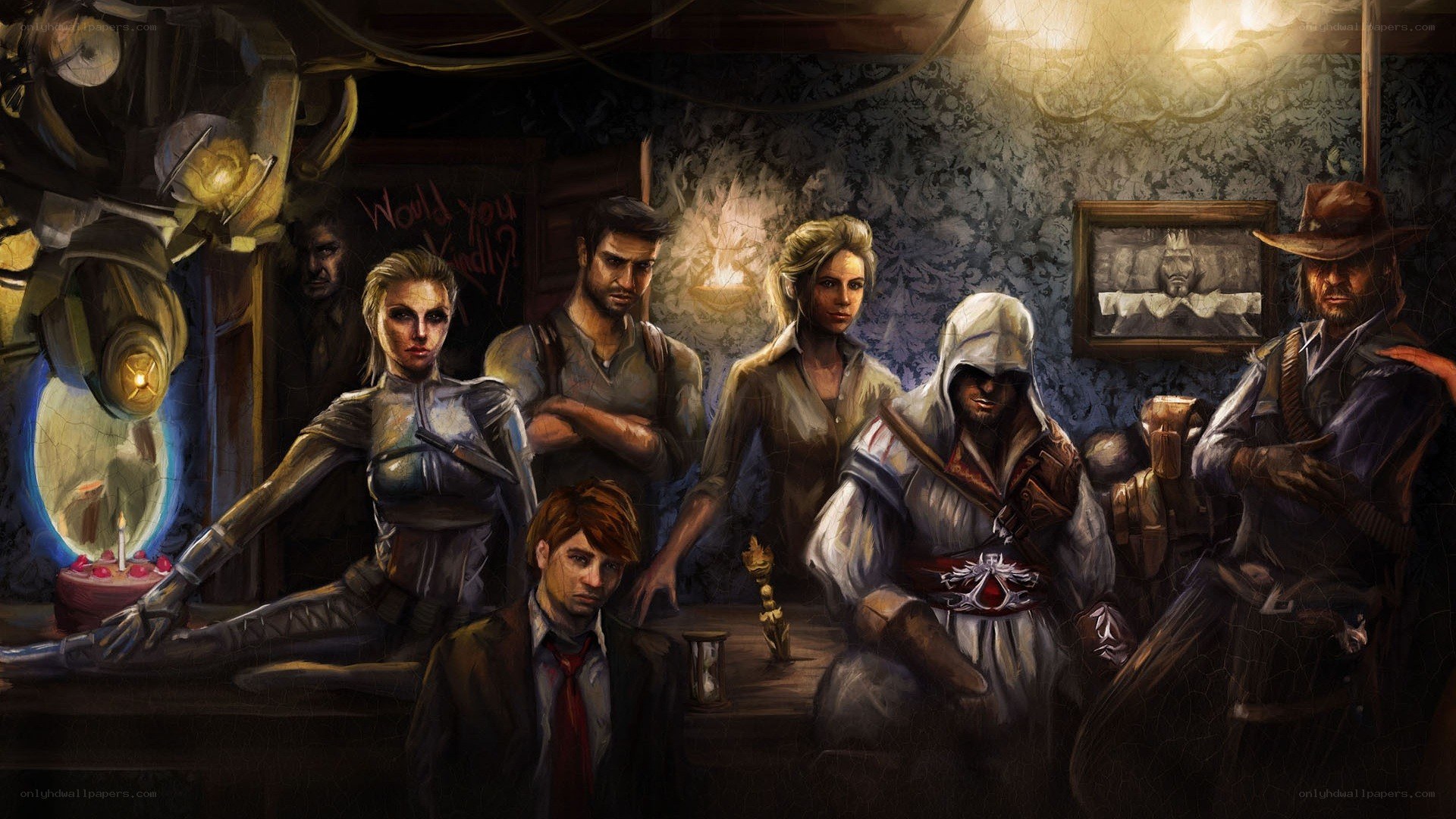 Assassin's Creed characters in a tavern