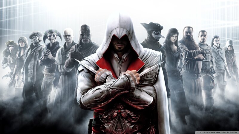 Assassin's Creed Characters — White, Dramatic, Digital Art, Hooded Cloak, Hidden Blades, Smoke