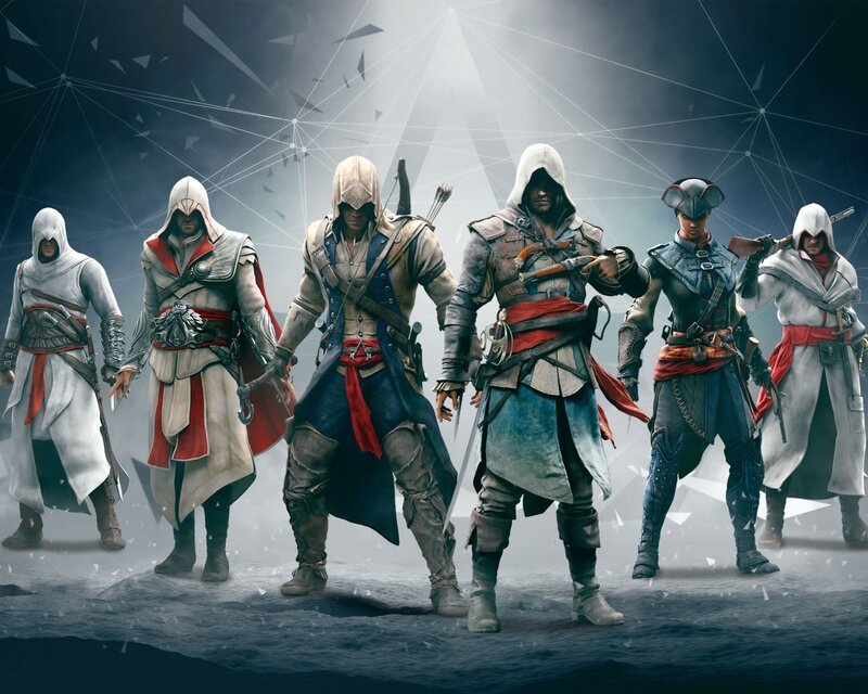 Assassin's Creed Characters — White, Dramatic, Digital Art, Hooded Cloaks, Weapons, Historical Attire