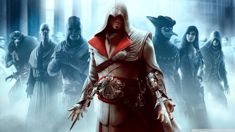 Assassin's Creed Characters — White, Dramatic, Digital Art, Hooded Figures, Hidden Blades