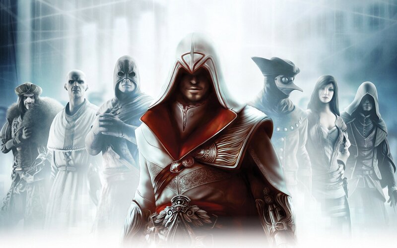 Assassin's Creed Characters — White, Dramatic, Digital Art, Hooded Figures, Historical Costumes