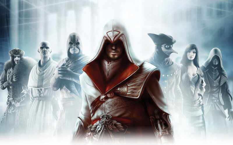 Assassin's Creed Characters — White, Dramatic, Digital Art, Hooded Robes, Historical Figures, Masks