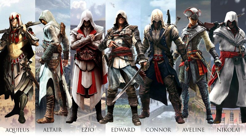 Assassin's Creed Characters — White, Dramatic, Digital Art, Swords, Bows