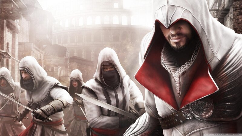Assassin's Creed Characters — White, Dramatic, Digital Art, Swords, Colosseum