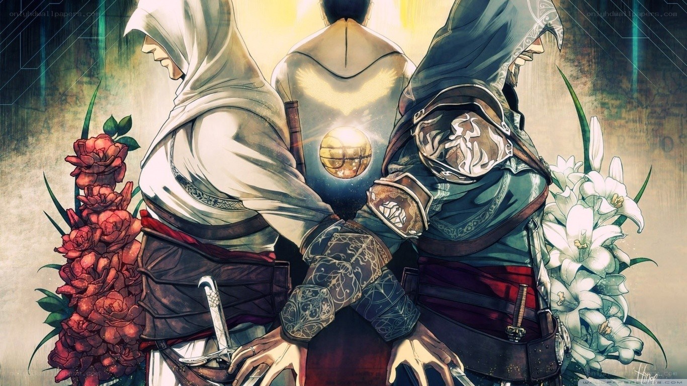 Assassin's Creed characters with flowers