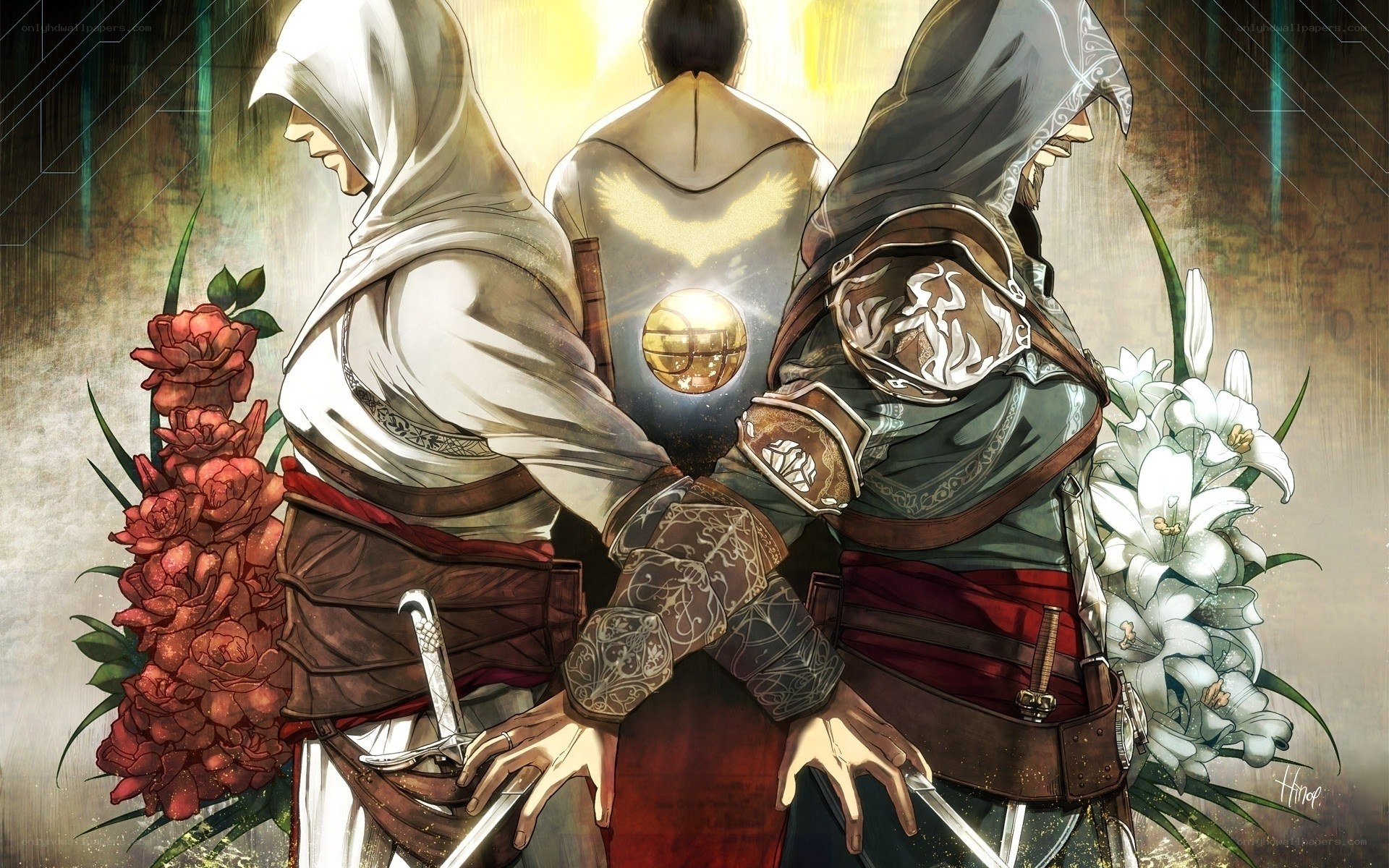 Assassin's Creed characters with flowers