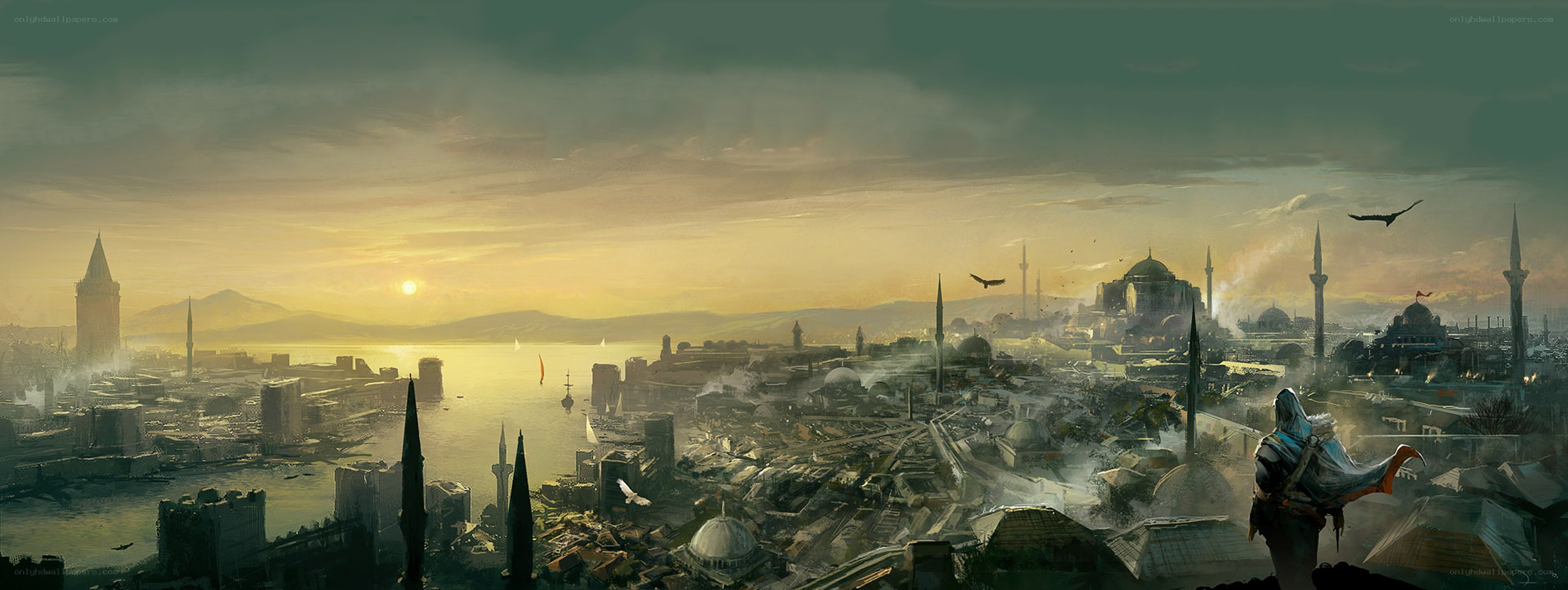 Assassin's Creed cityscape at sunset