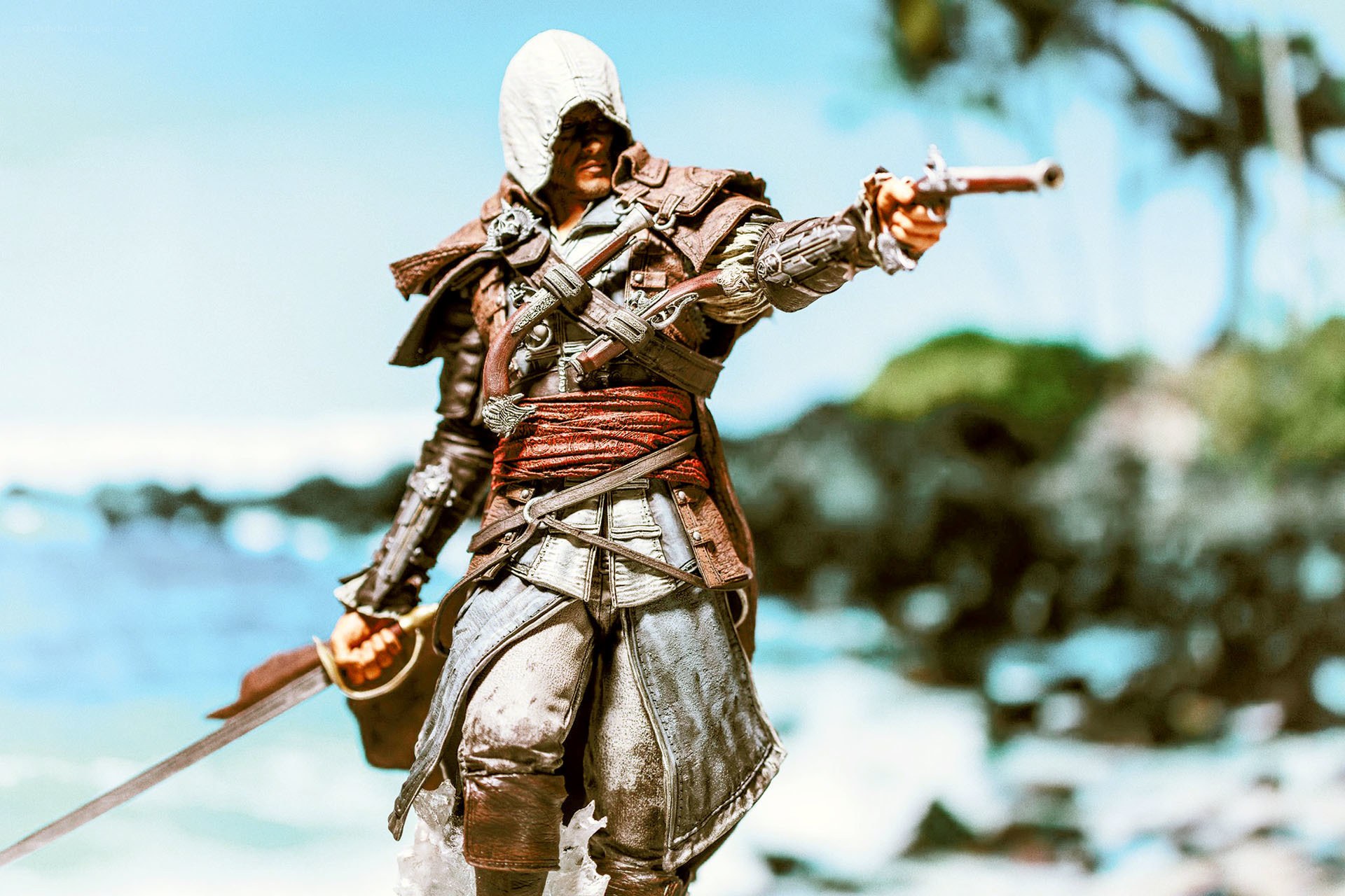 Assassin's Creed figure on beach