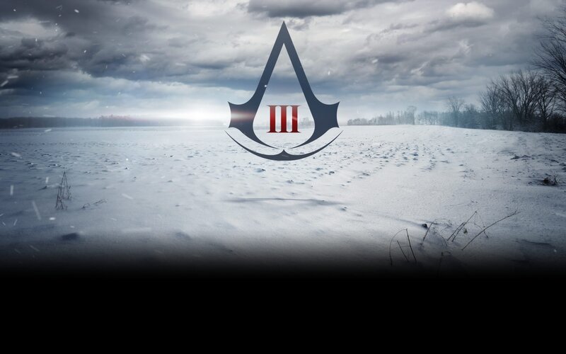 Assassin's Creed III logo in snowy landscape