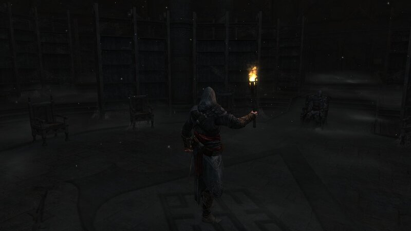 Assassin's Creed in a dark library