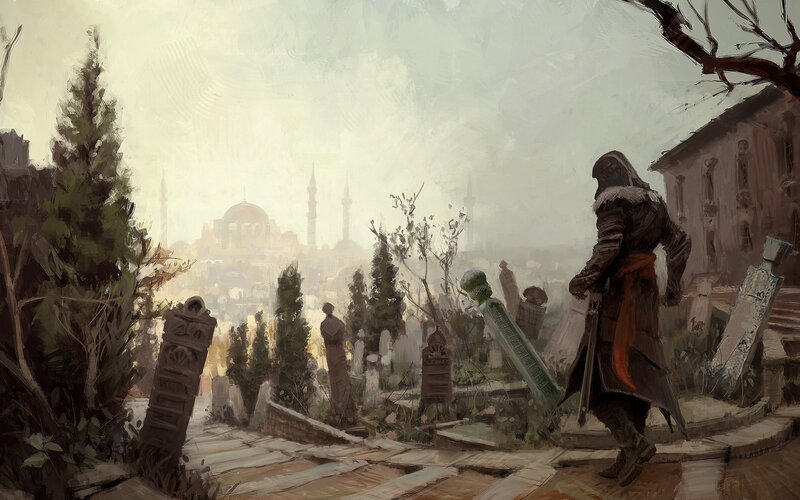 Assassin's Creed in a misty city