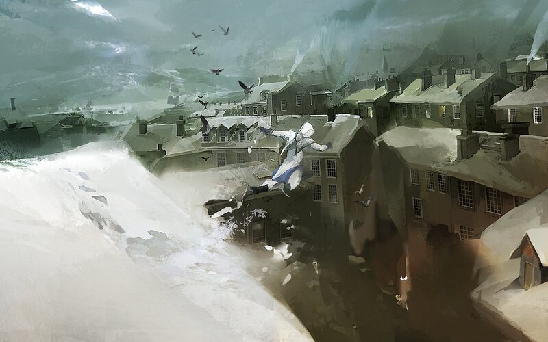 Assassin's Creed in a snowy town