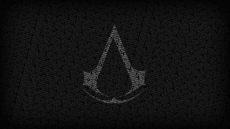 Assassin's Creed Logo — Black, Dark, Digital Art, Text Pattern