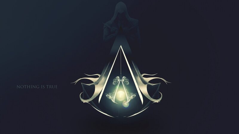 Assassin's Creed Logo — Black, Dramatic, Night, Digital Art, Hooded Figure