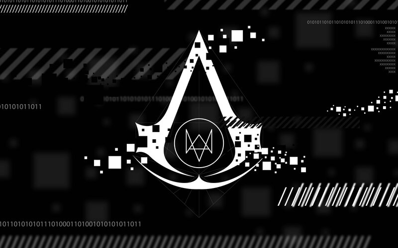 Assassin's Creed Logo — Black, Technological, Digital Art, Binary Code