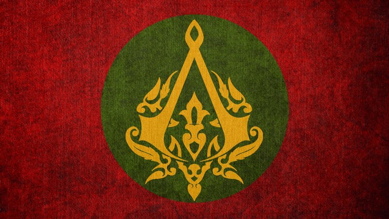 Assassin's Creed logo on red background