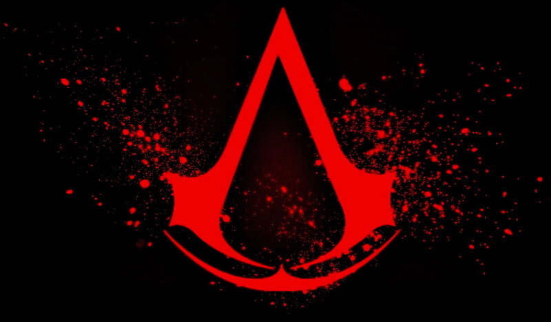 Assassin's Creed logo with blood splatter