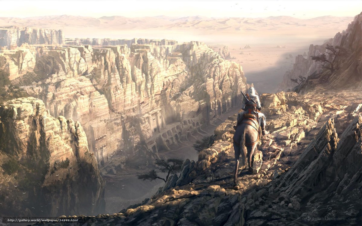 Assassin's Creed rider in canyon
