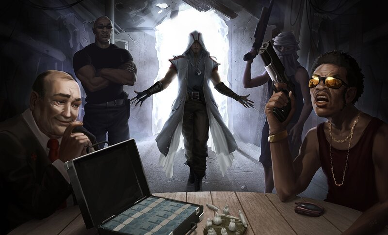 Assassin's Creed scene with money exchange