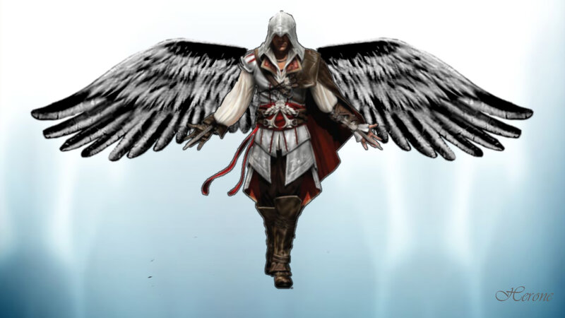 Assassin with Angel Wings — White