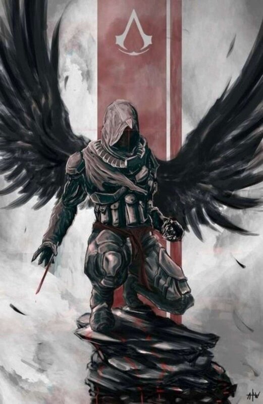 Assassin with Black Wings — Dramatic, Digital Art, Hooded Figure