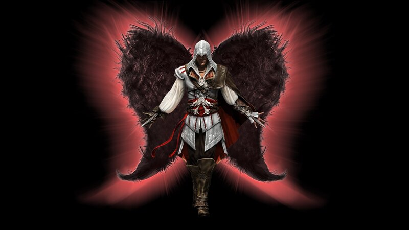 Assassin with Black Wings — Dramatic, Digital Art, Sword