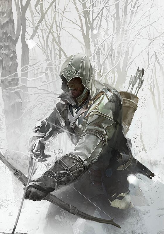 Assassin with Bow in Snow — White, Dramatic, Winter