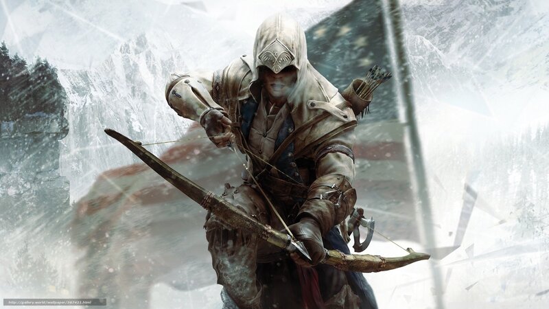 Assassin with Bow — White, Dramatic, Winter, Digital Art, Bow and Arrow