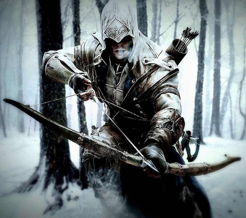 Assassin with Bow — White, Dramatic, Winter