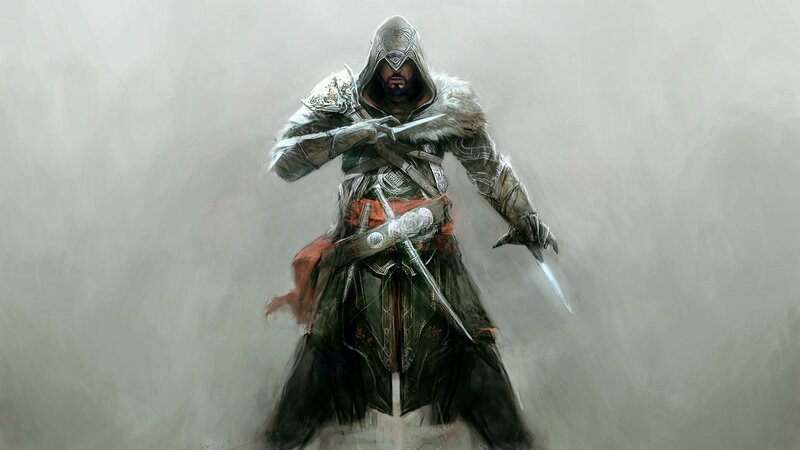 Assassin with Dual Blades — Gray, Dramatic, Digital Art