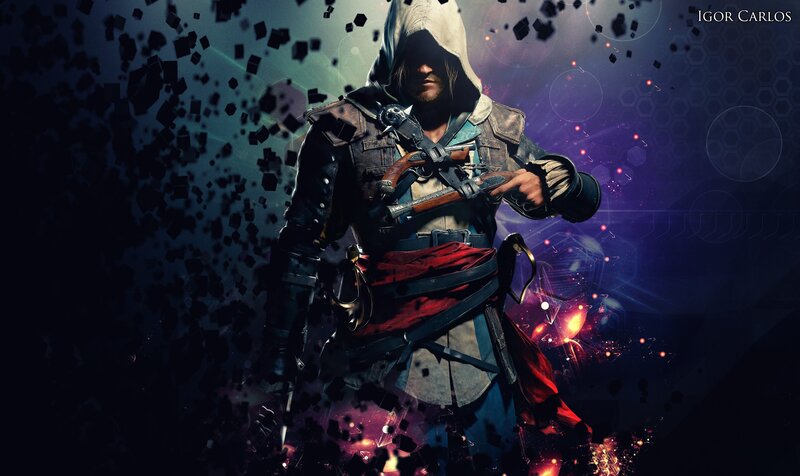 Assassin with Gun — Black, Dramatic, Night, Digital Art