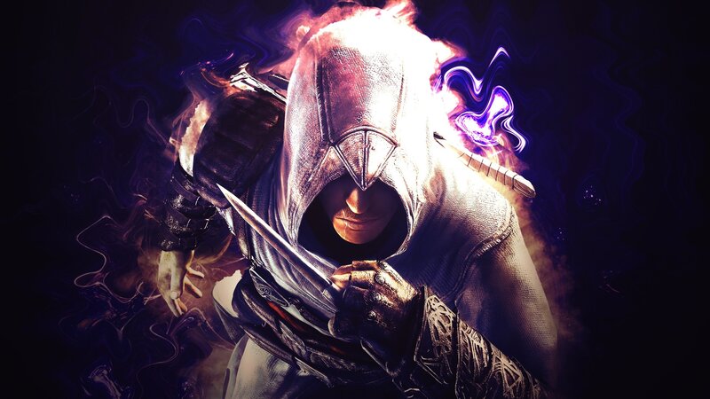 Assassin with Hidden Blade — Black, Dramatic, Digital Art