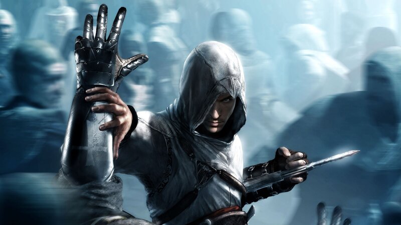 Assassin with Hidden Blade — Gray, Dramatic, Digital Art, Hooded Cloak