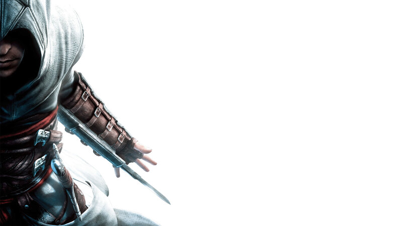 Assassin with Hidden Blade — White, Dramatic, Digital Art, Hidden Blade, Hooded Cloak, Leather Bracer, Brown