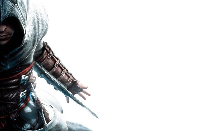 Assassin with Hidden Blade — White, Dramatic, Digital Art, Hooded Cloak