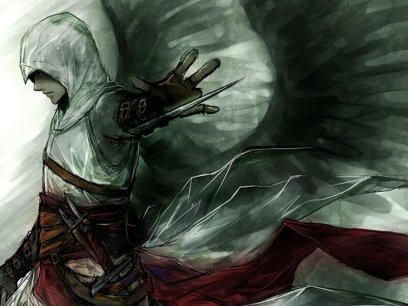 Assassin with Hidden Blade — White, Dramatic, Digital Art