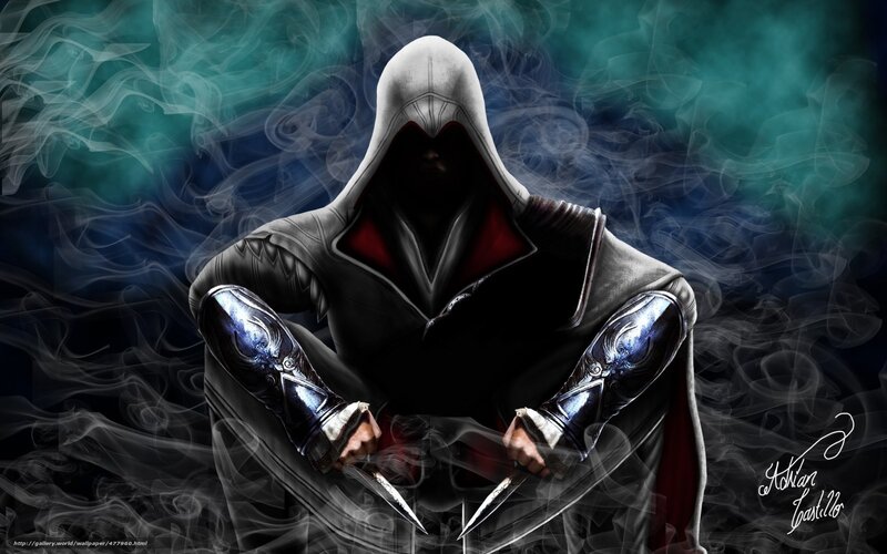 Assassin with Hidden Blades — Black, Dramatic, Digital Art, Smoke