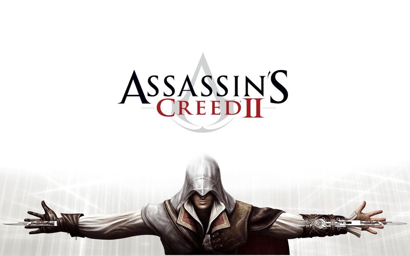 Assassin with Hidden Blades — White, Dramatic, Digital Art, Hidden Blades, Hooded Cloak, Logo