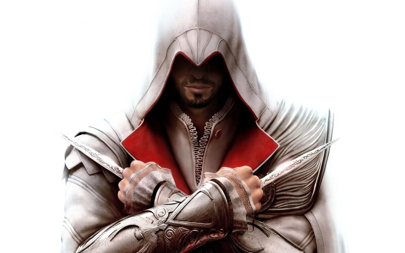 Assassin with Hidden Blades — White, Dramatic, Digital Art, Hooded Cloak