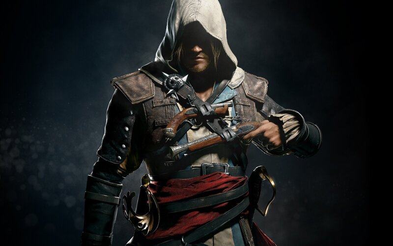Assassin with Pistols — Black, Dramatic, Night, 3d Render, Hooded Cloak