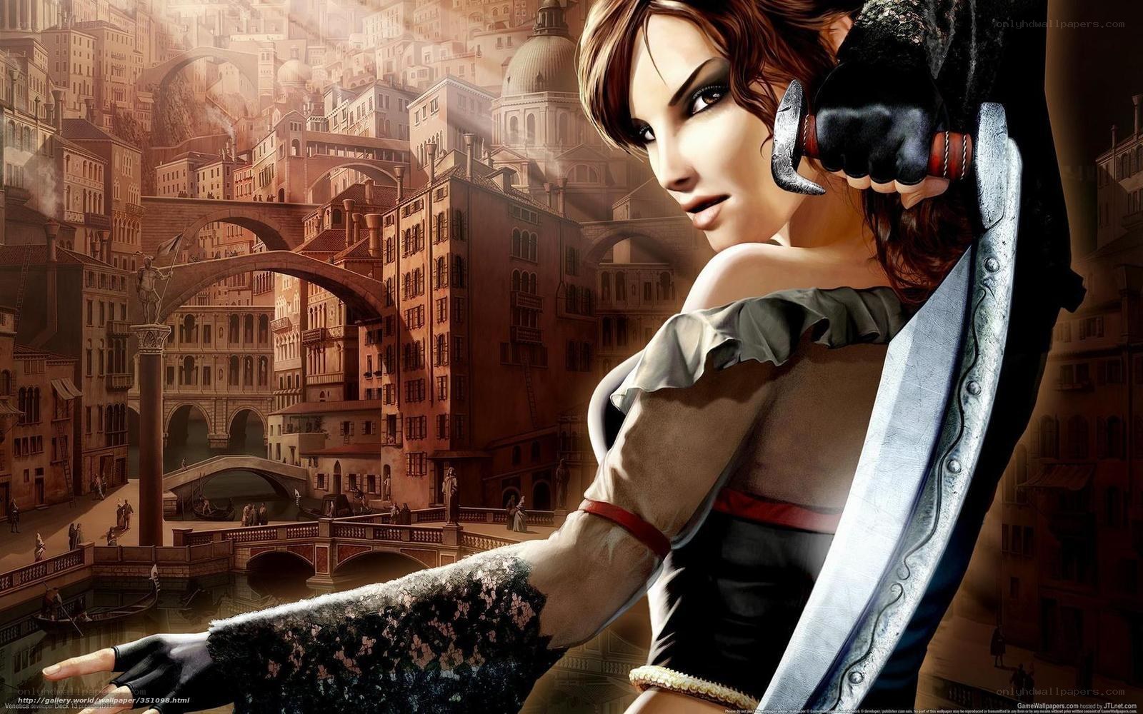 assassin with sword in city