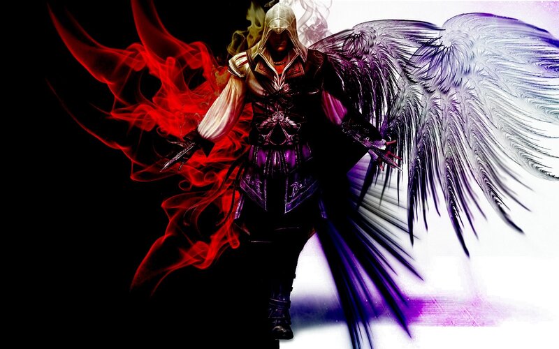 Assassin with Wings — Black, Dramatic, Digital Art