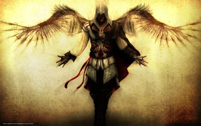 Assassin with Wings — Brown, Dramatic, Digital Art