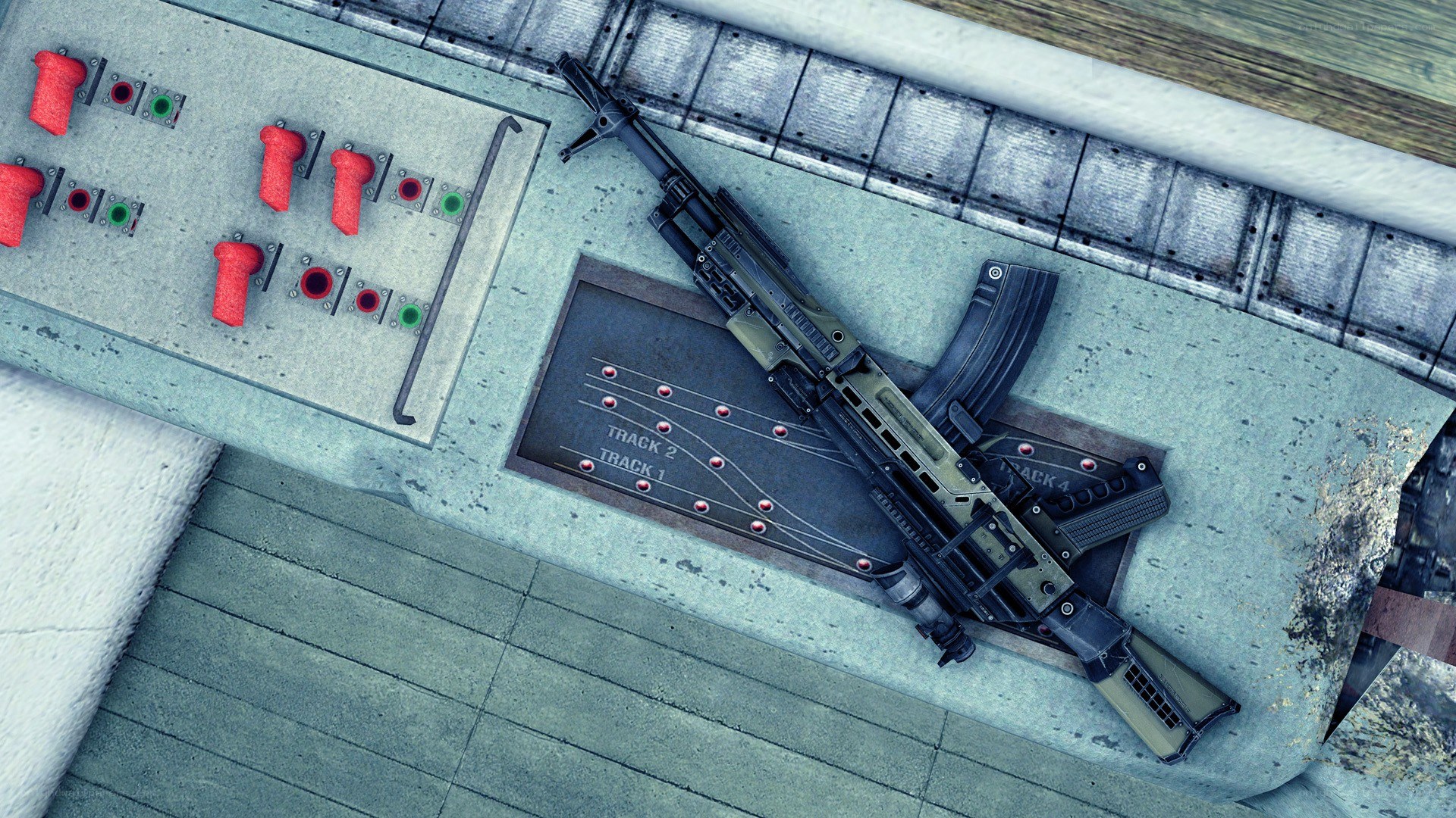 Assault rifle on control panel