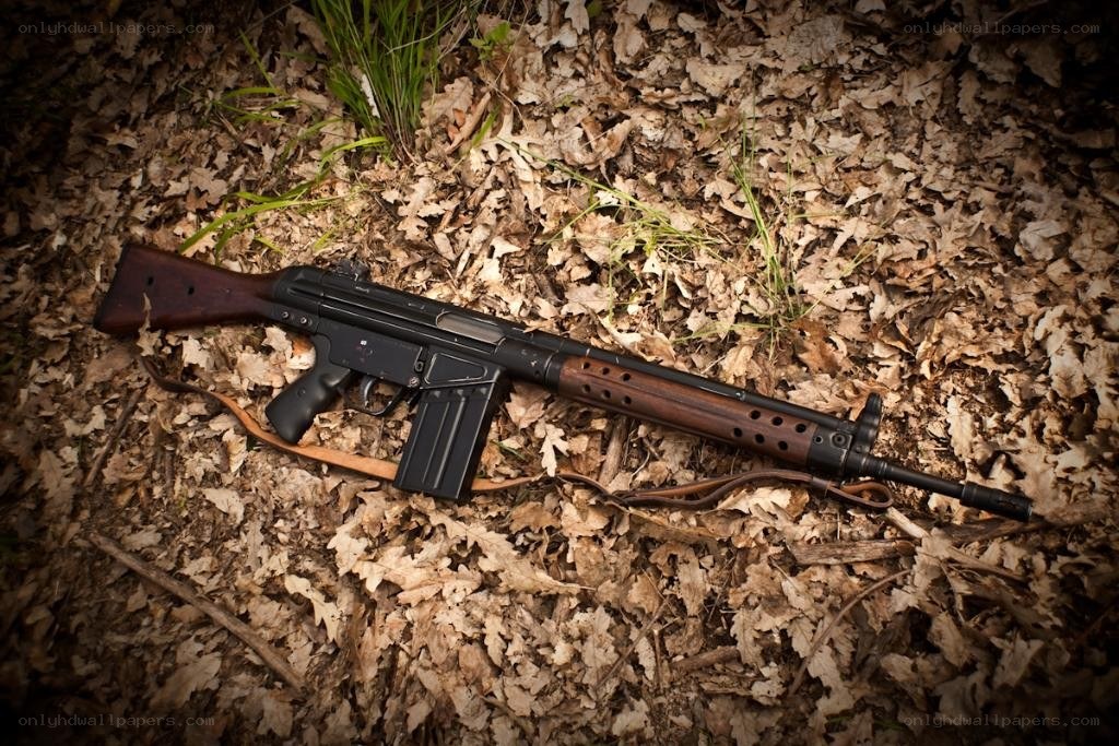 Assault rifle on forest floor