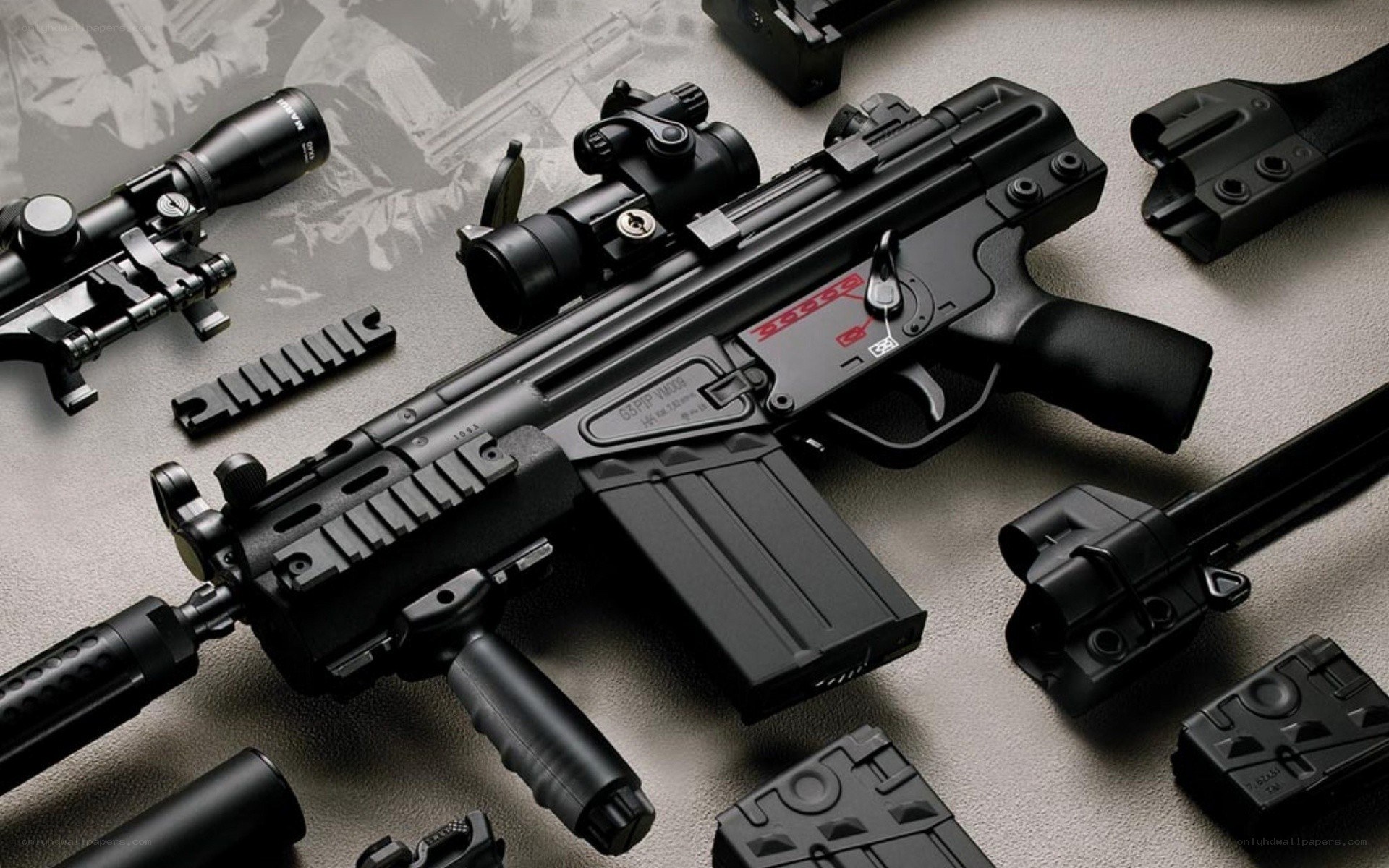 Assault rifle with accessories