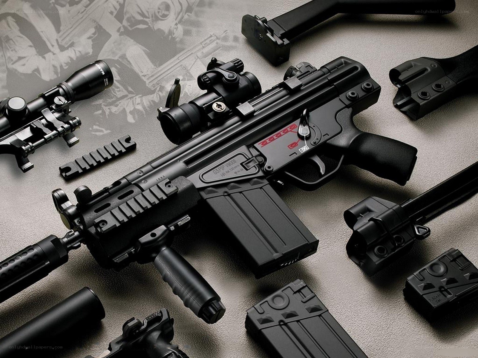 Assault rifle with accessories