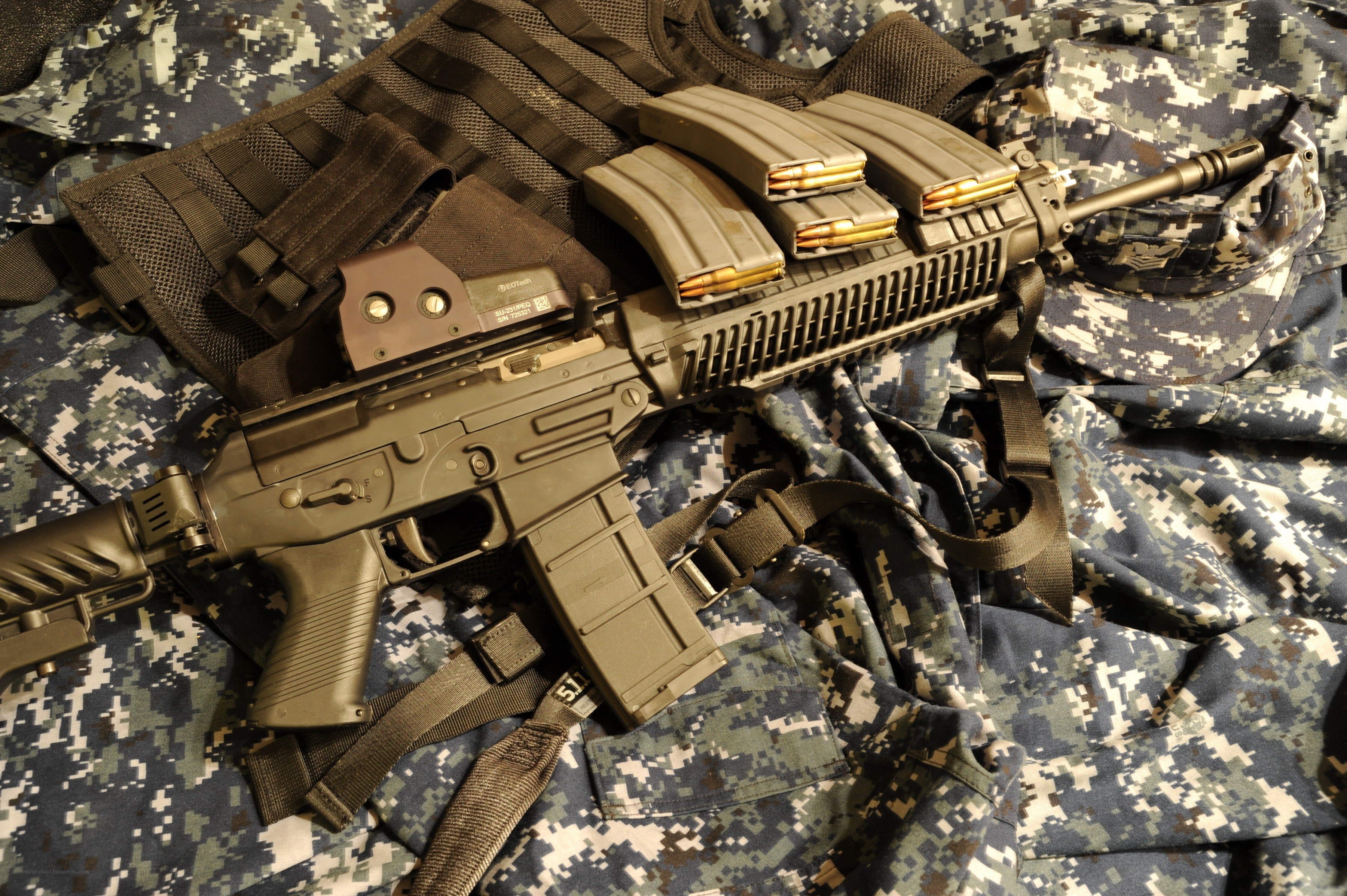 Assault rifle with magazines
